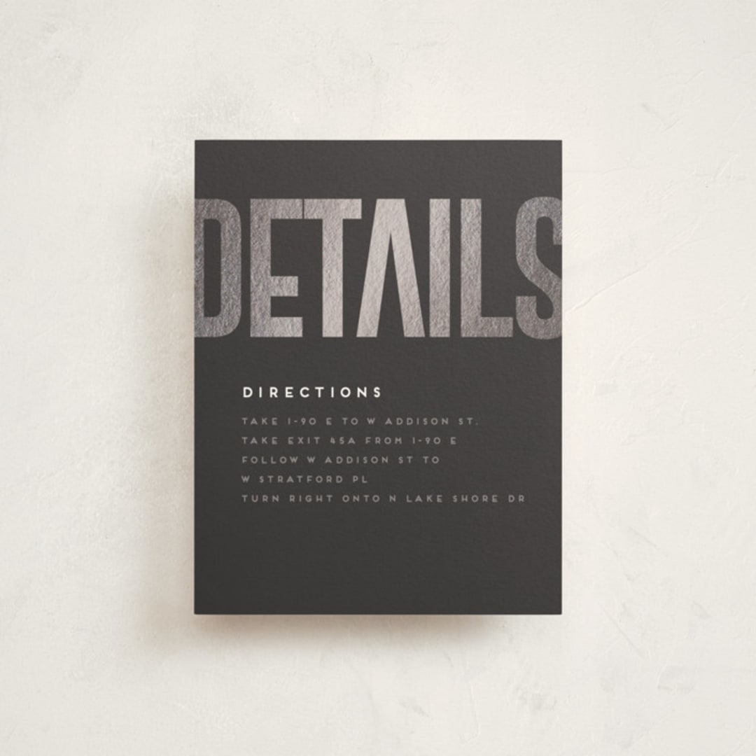 "Modern Foil Bar Mitzvah" - Mitzvah Direction Cards in Charcoal by Stacy Maalouf - Front