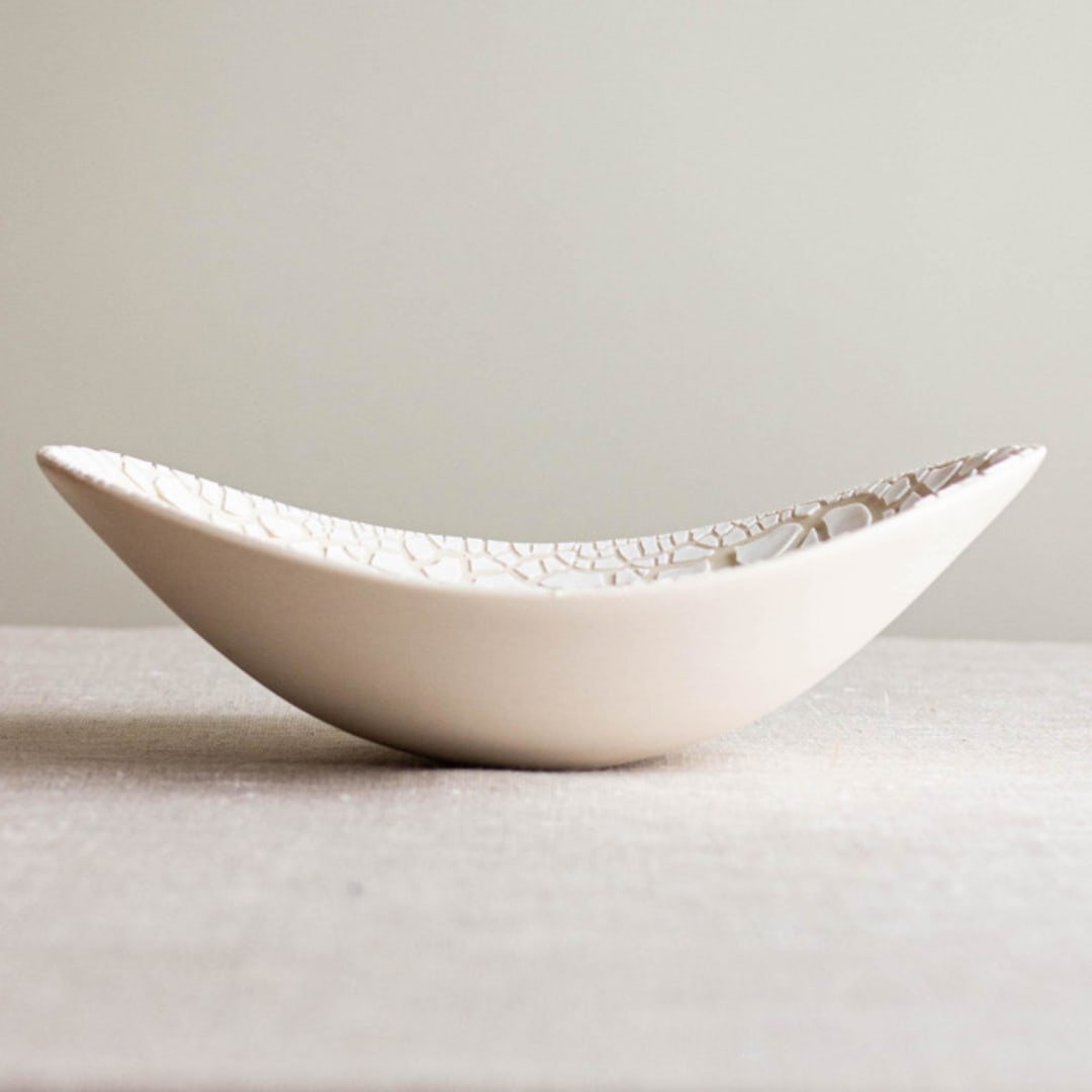 White Lichen Glazed Undulating Rim Vessel