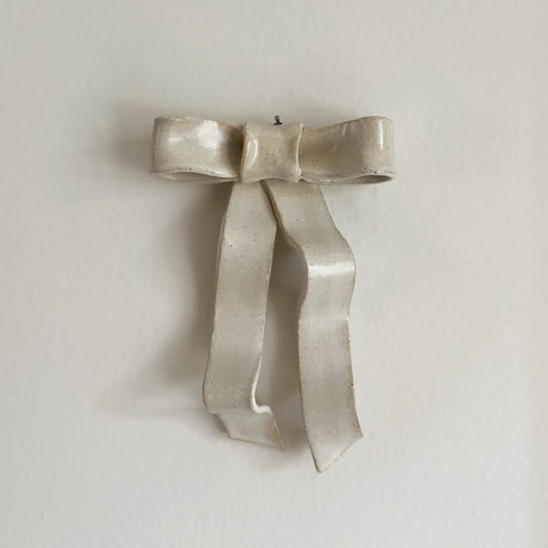 "Ceramic Wall Ribbon Bow - Tall" - Decorative Object in white by Sidney Field