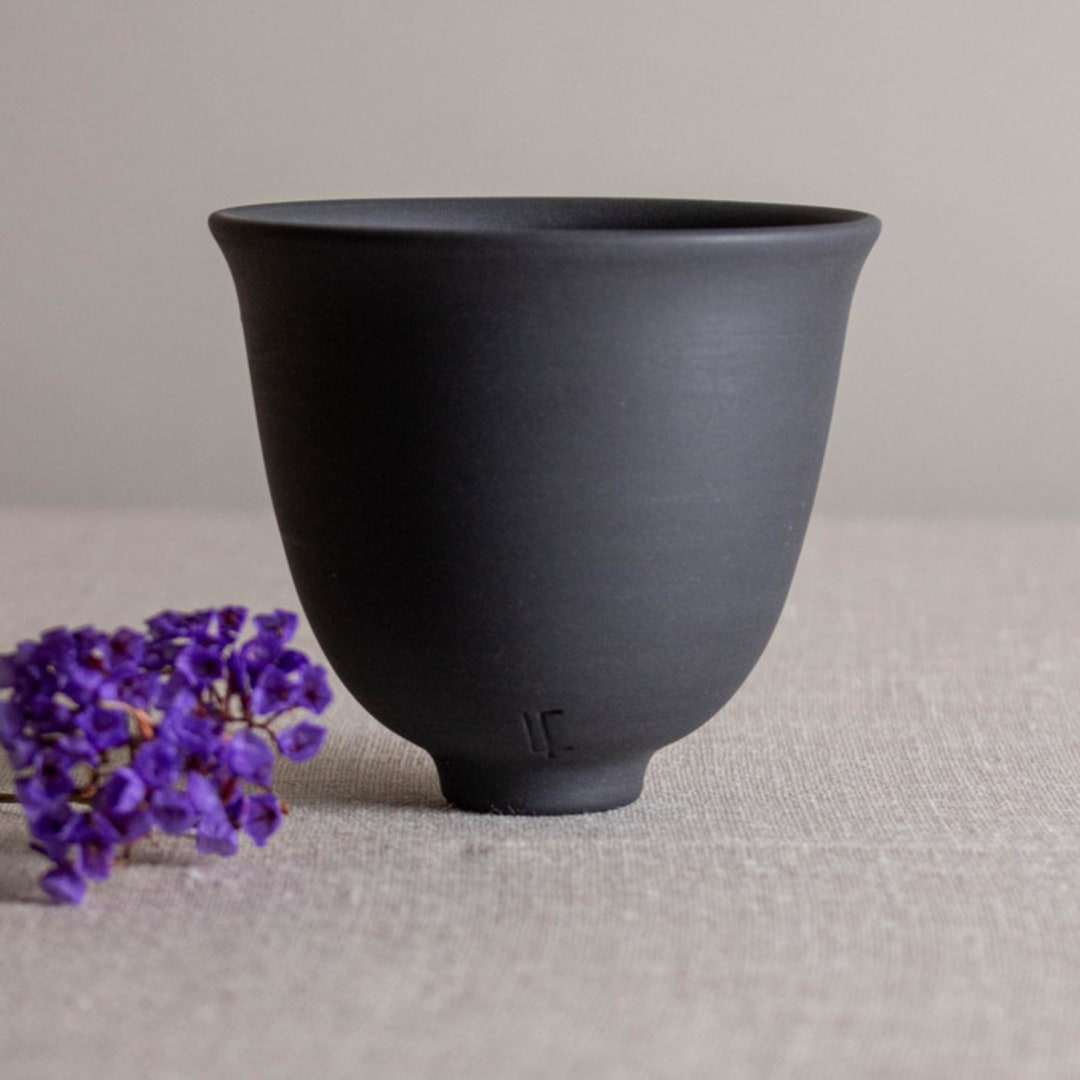 Small Black Porcelain Vessel with Flared Rim