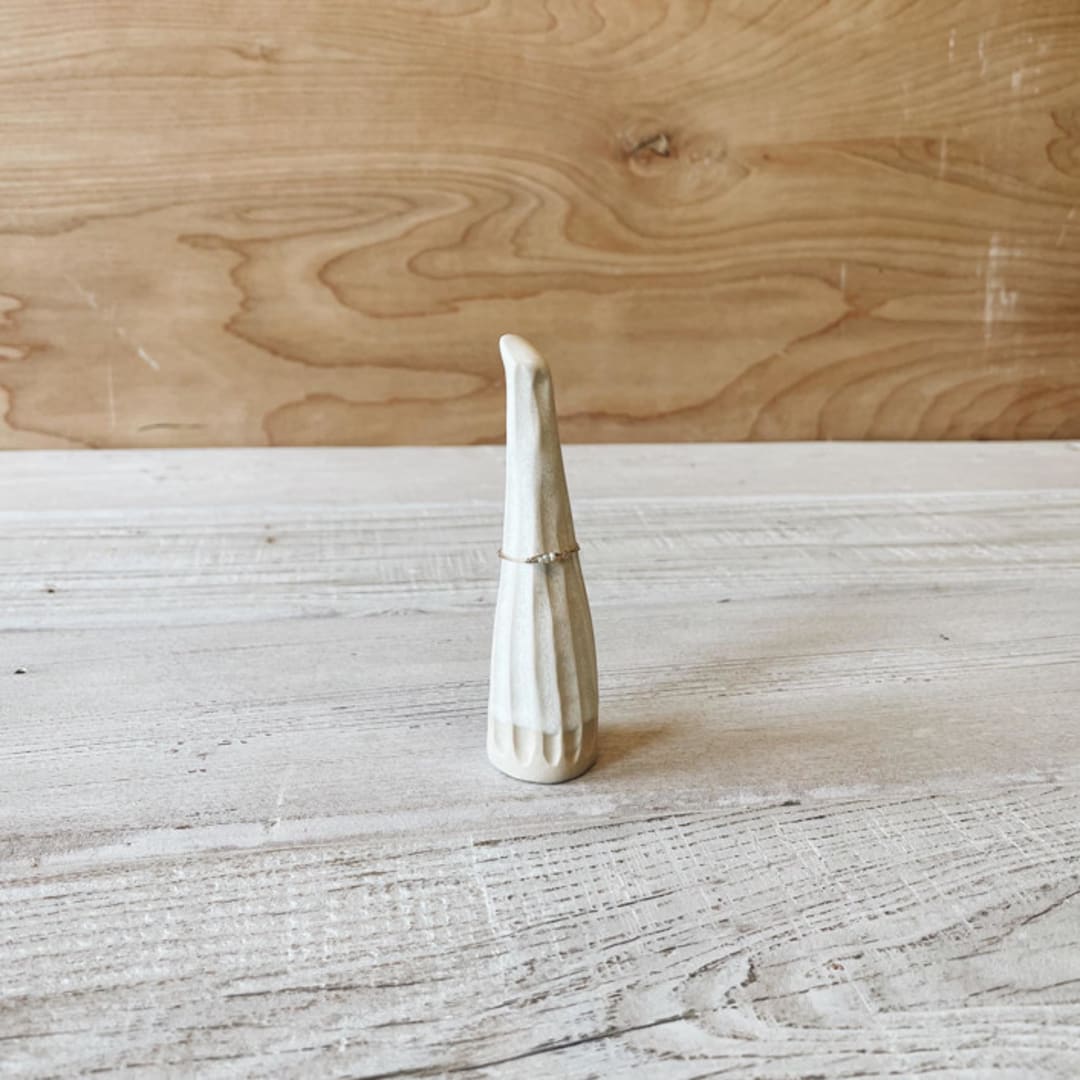 "Carved Ring Cone in Matte White" - Decorative Object in white by Bridget Dorr