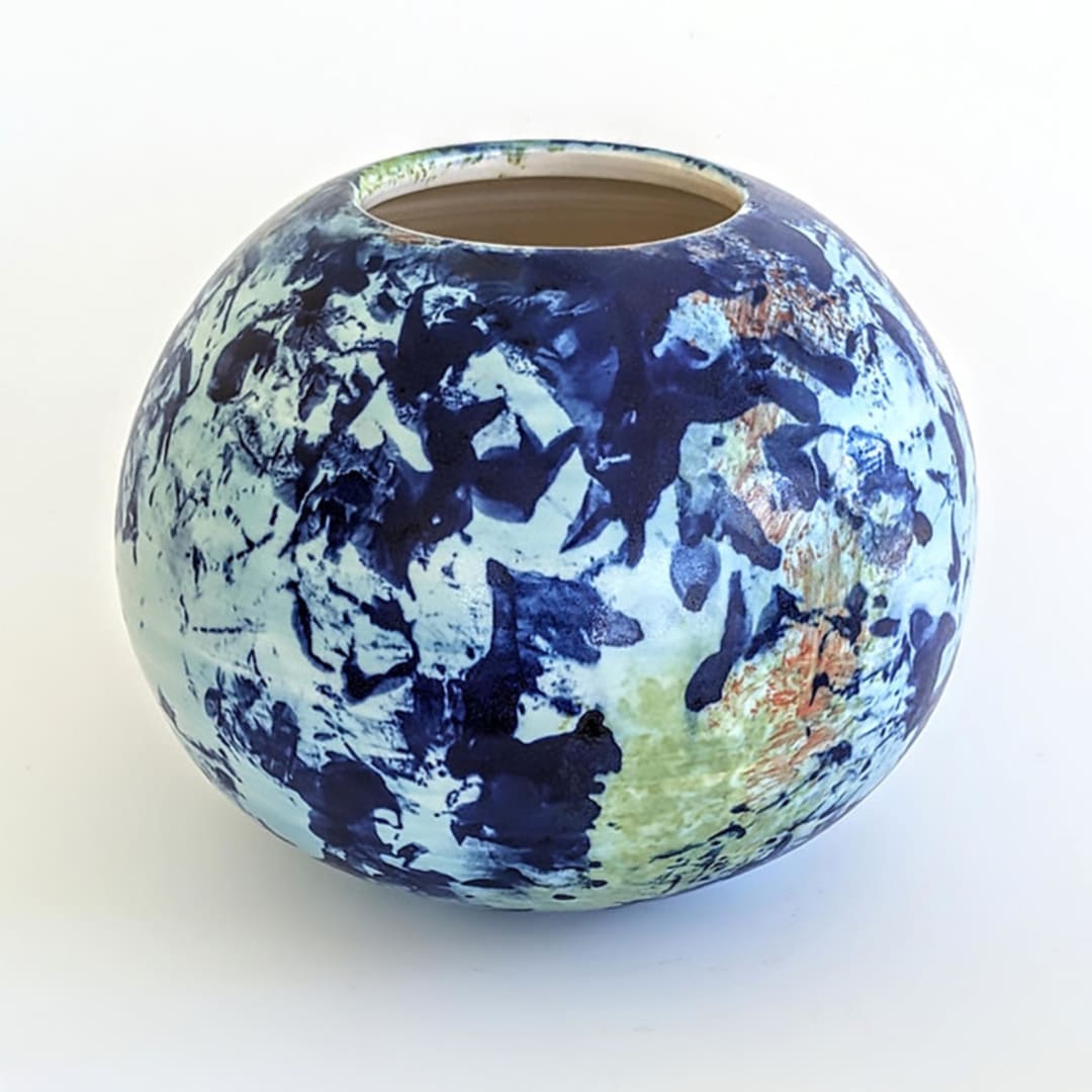 "Round Blue abstract vase" - Decorative Object in blue by Liz Vigoda