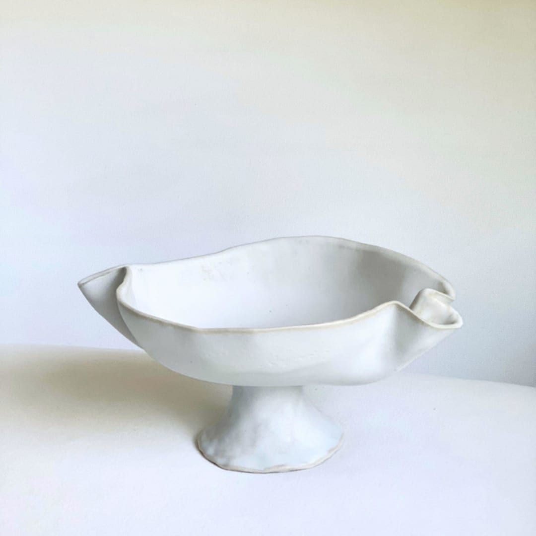 "Hand Sculpted Pedestal Bowl no. 2" - Decorative Object in white by Cloude Made