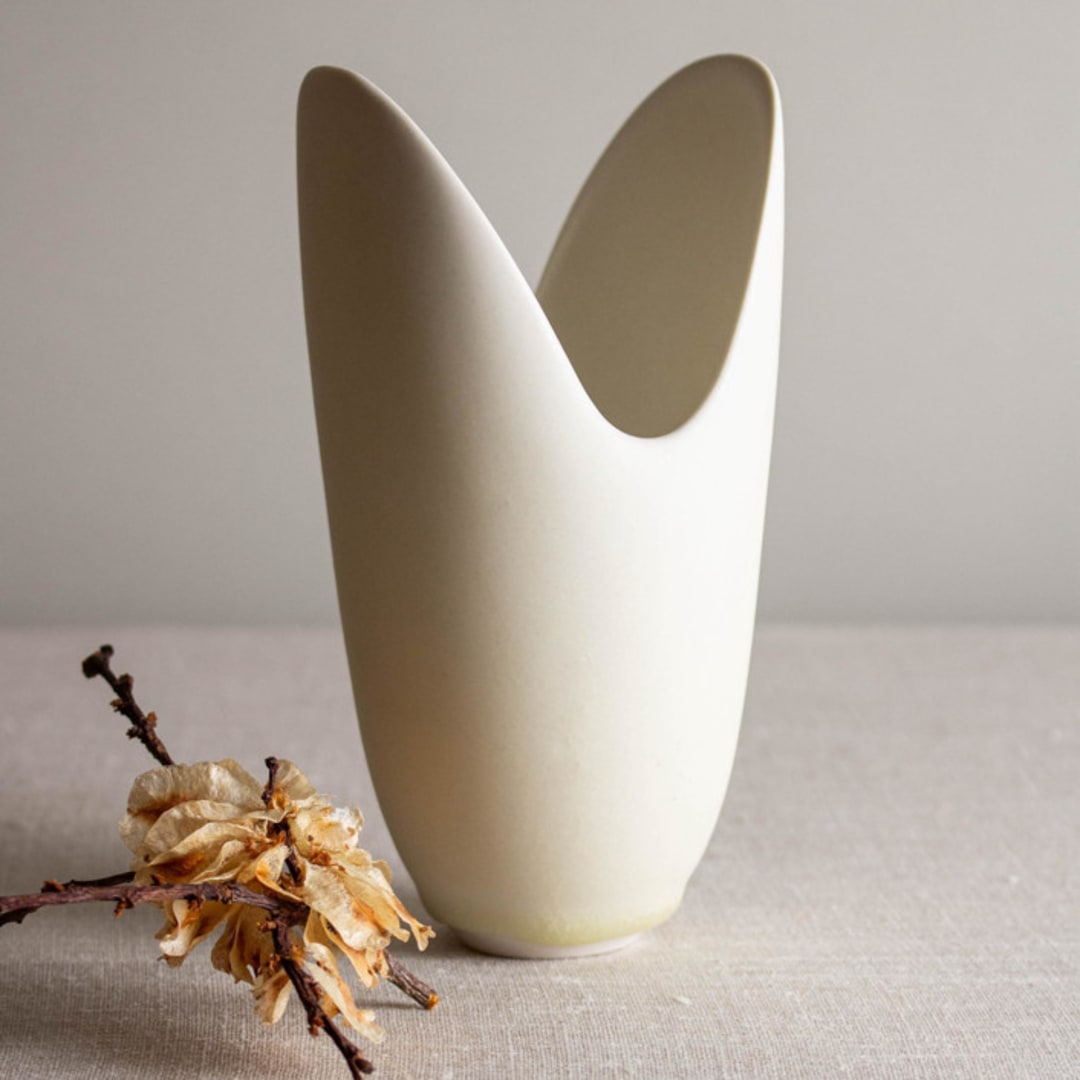 "Crystalline White Matte Glazed Vessel with Carved Rim" - Decorative Object in white by Lisa Fleming
