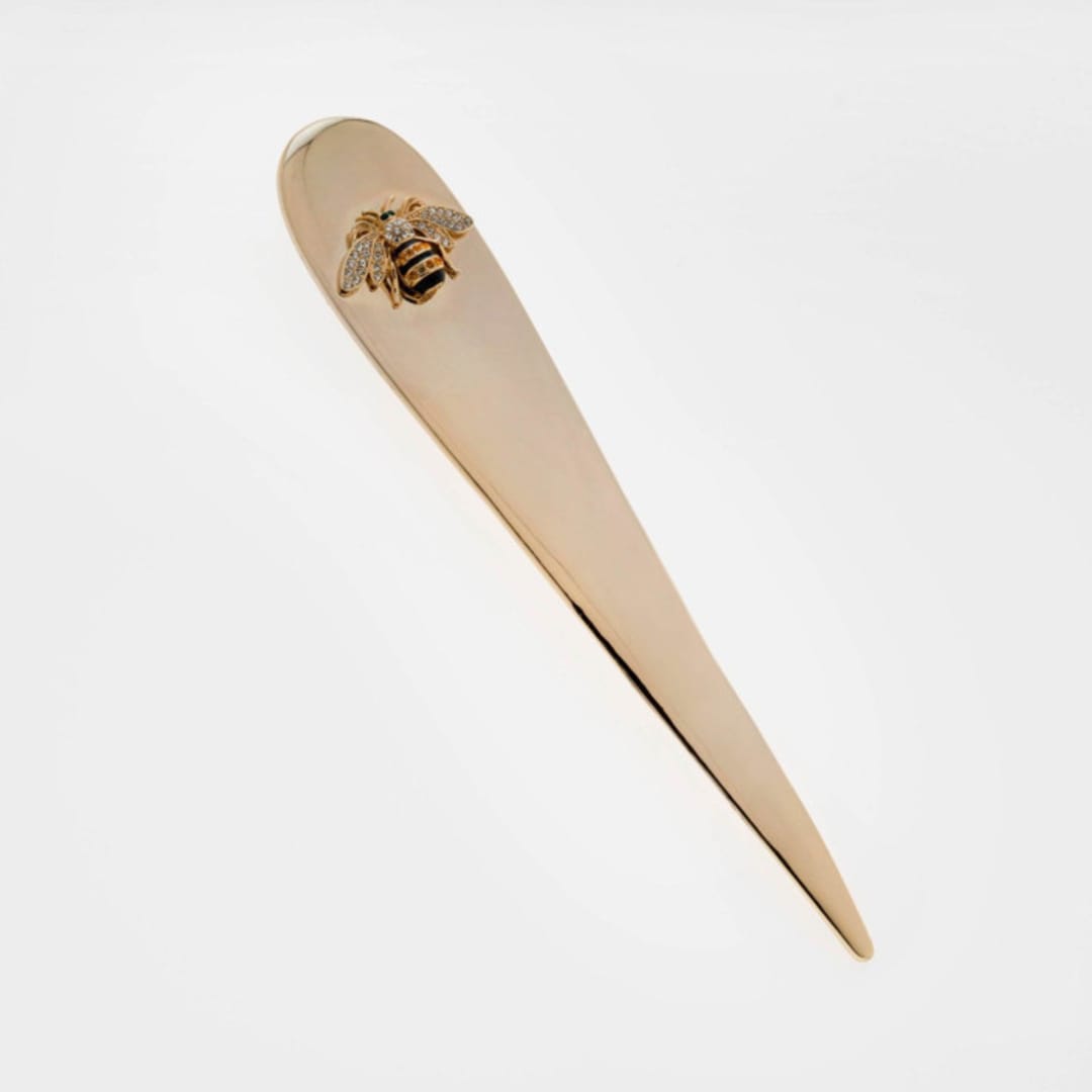 "Letter opener with stripey bee" - Decorative Object in gold by Joanna Buchanan