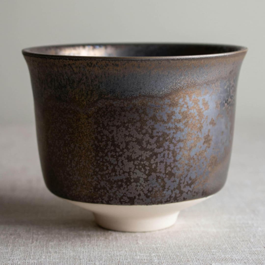 Dramatic Bronze Glazed Vessel with Flared Rim