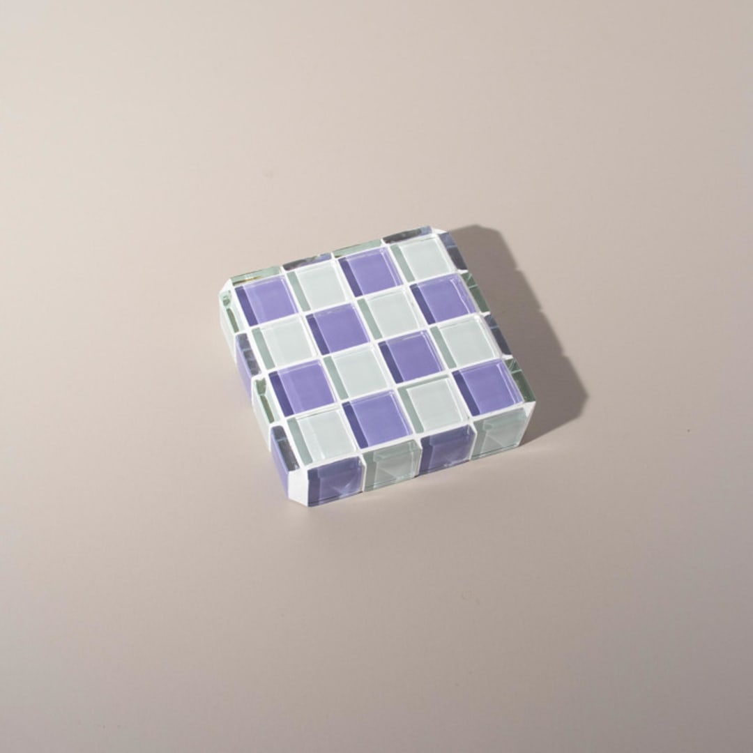 "Glass Tile Decorative Cube in Lavender Latter" - Decorative Object in purple by Subtle Art Studios