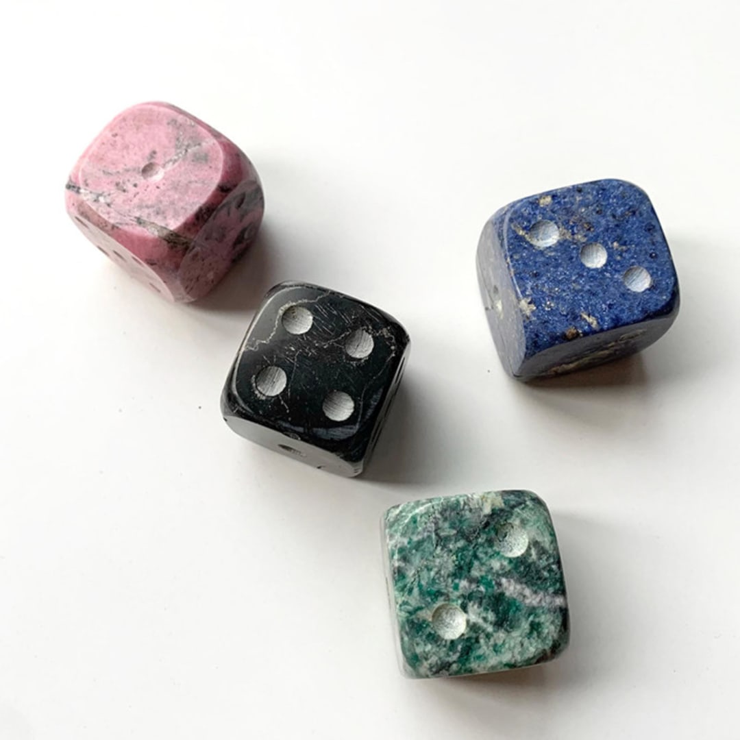 "Giant Gemstone Dice Set: Rhodonite, Dumortierite, Onyx, and Mariposita" - Decorative Object in multicolor by Powered By People
