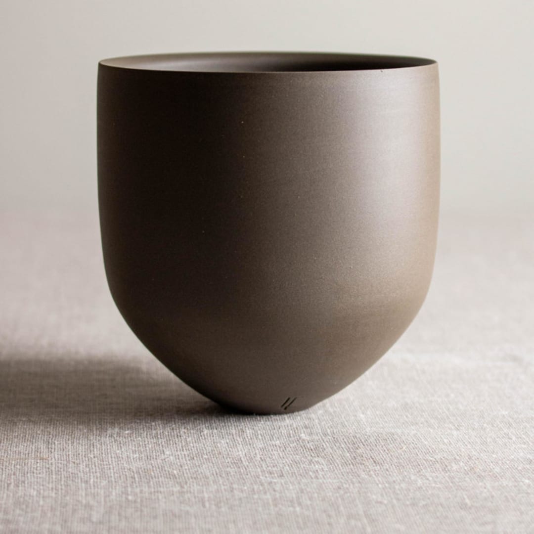 "Dark Walnut Colored Porcelain Vessel 4" - Decorative Object in brown by Lisa Fleming