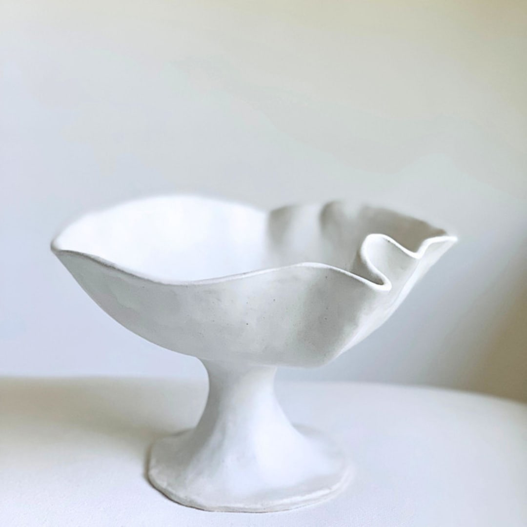 "Hand Sculpted Pedestal Bowl no.1" - Decorative Object in white by Cloude Made