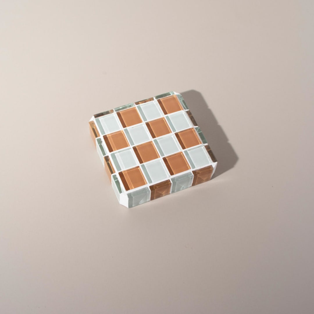 "Glass Tile Decorative Cube in Caramel Macchiato" - Decorative Object in orange by Subtle Art Studios