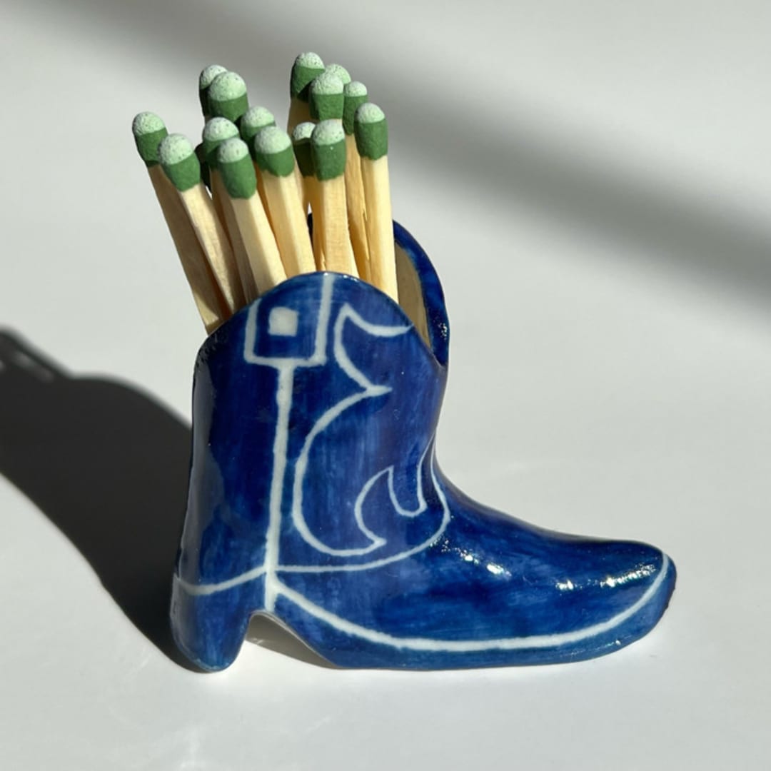 Blue Cowboy Boot Match Holder/Striker