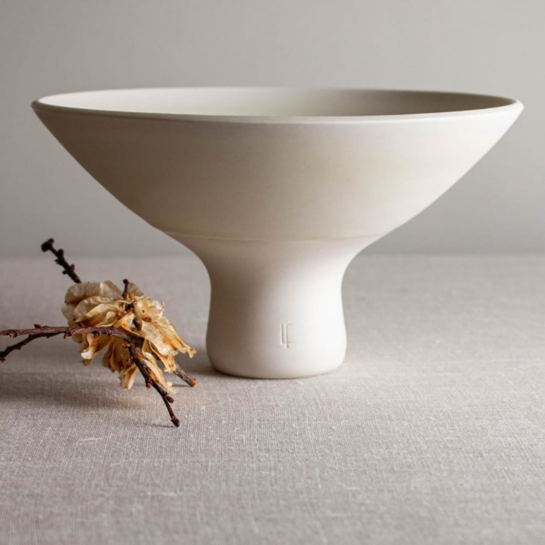 "Crystalline White Matte Glazed Pedestal Vessel" - Decorative Object in white by Lisa Fleming