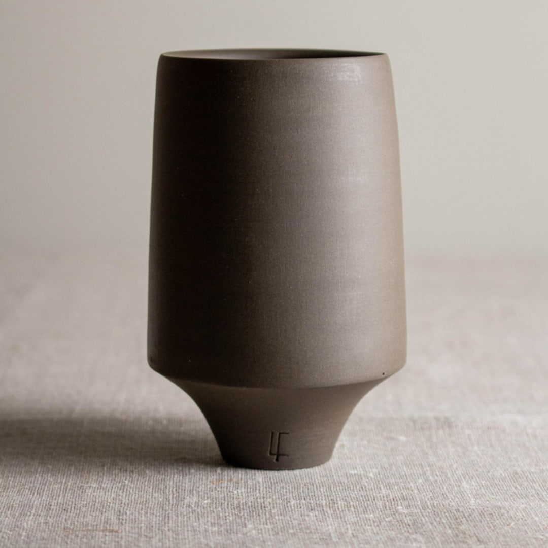 "Dark Walnut Porcelain Footed Vessel" - Decorative Object in brown by Lisa Fleming