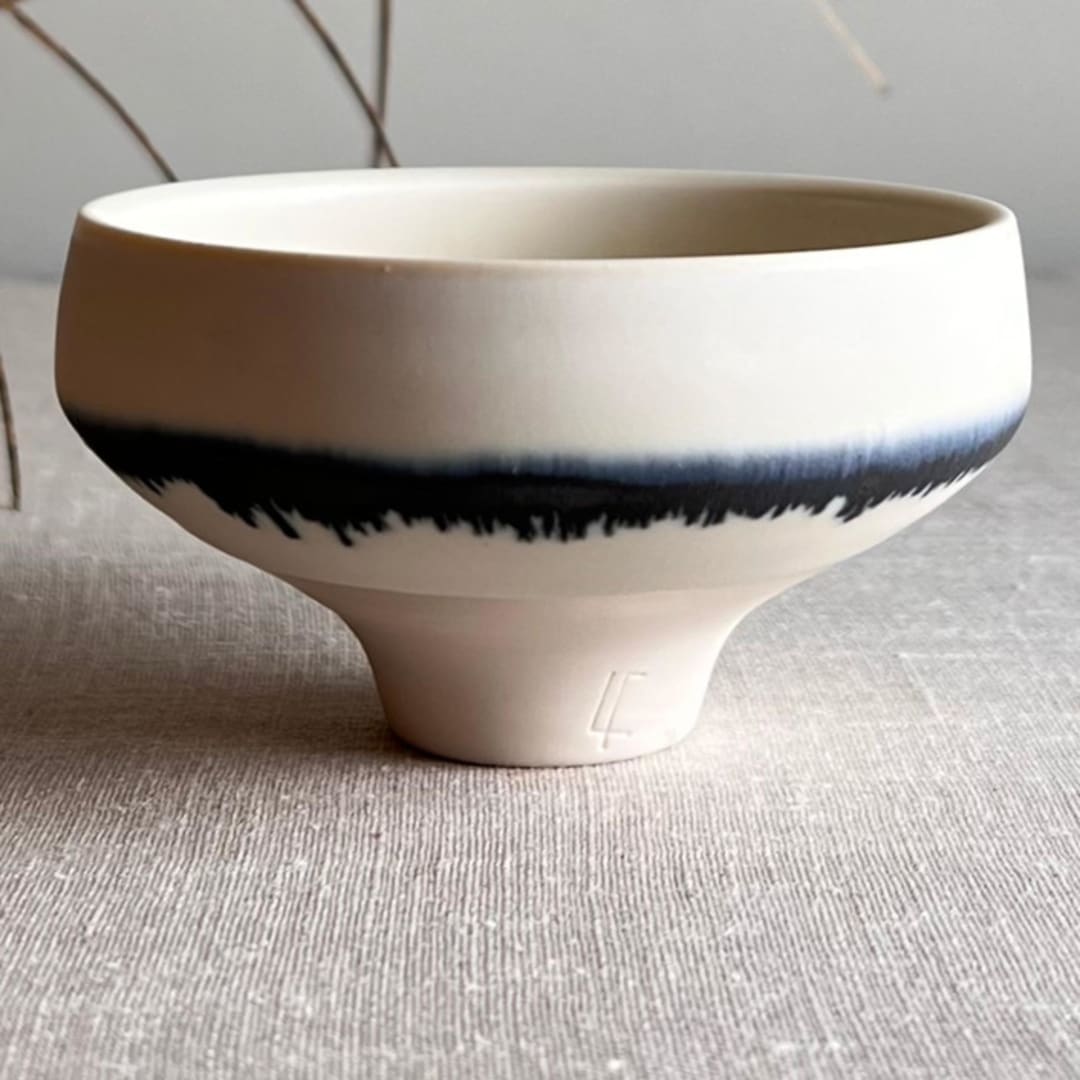 "Crystalline White Matte Glazed Vessel with Manganese Line" - Decorative Object in white by Lisa Fleming