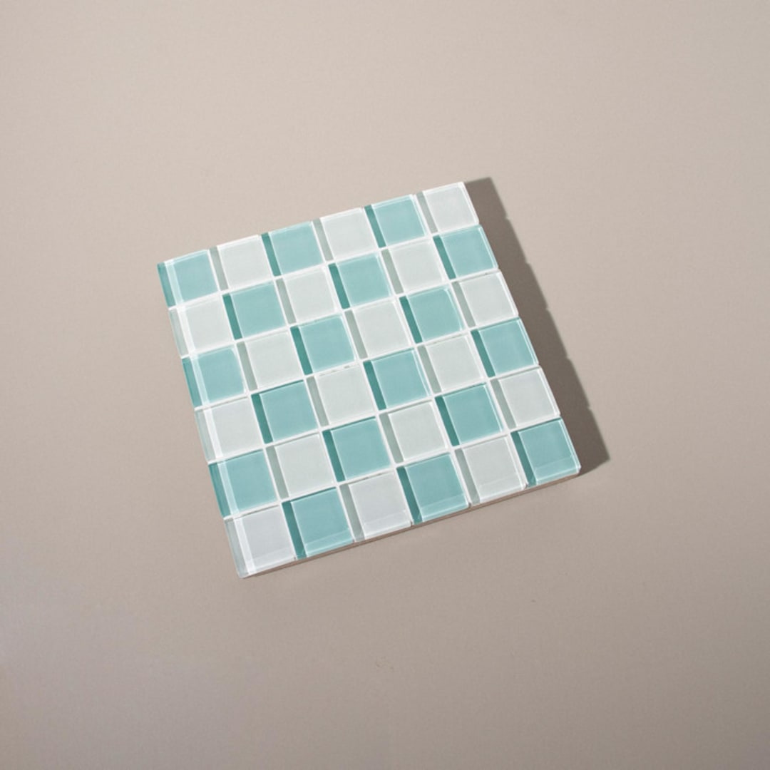 "Glass Tile Decorative Tray in Day Dreamer" - Decorative Object in blue by Subtle Art Studios