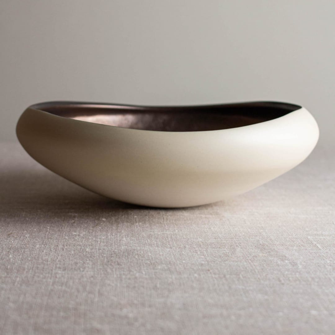Textured Bronze Glazed Vessel with Undulating Rim