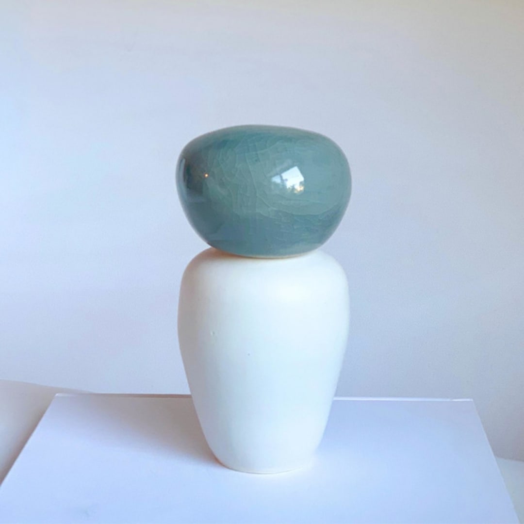 "Pebble Seaglass Jar" - Decorative Object in white by Cloude Made