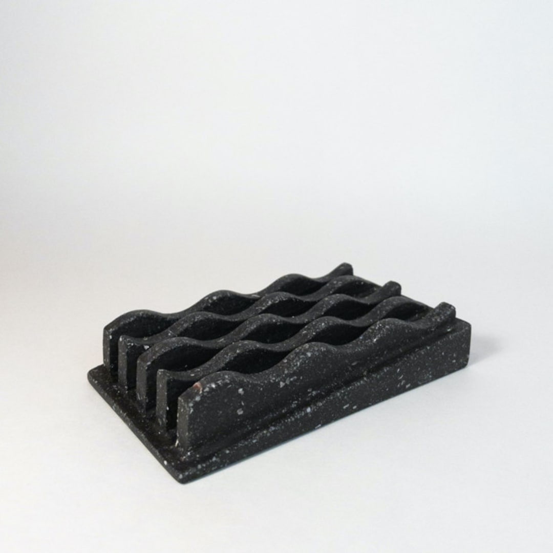 "Black and Mica Wavy Rectangle Objet" - Decorative Object in black by Cassandra Kellam