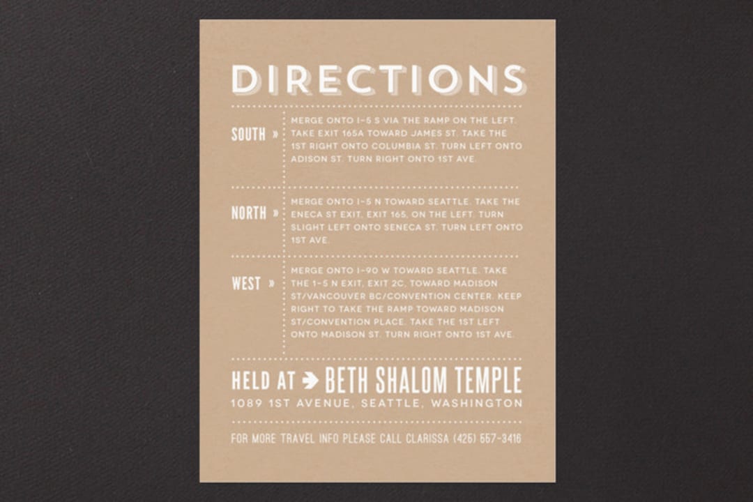 "Simply Krafted" - Mitzvah Direction Cards in Cotton by That Girl Press - Front
