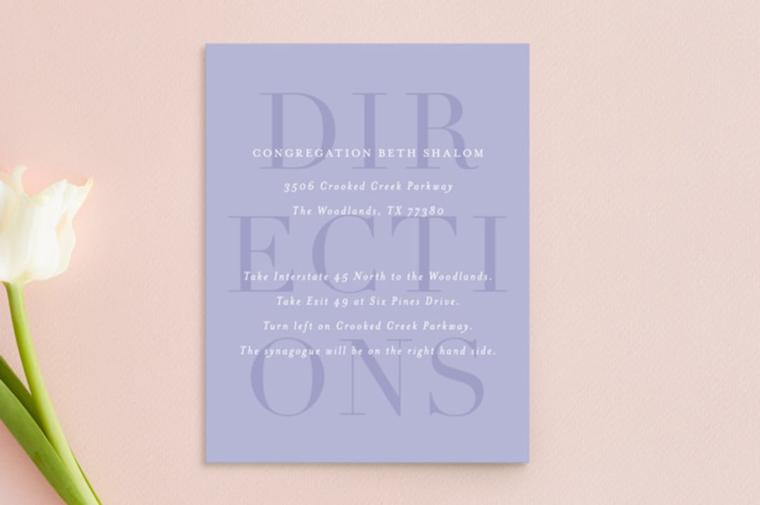 "Bold Mitzvah" - Mitzvah Direction Cards in Lavender by Jackie Crawford - Front