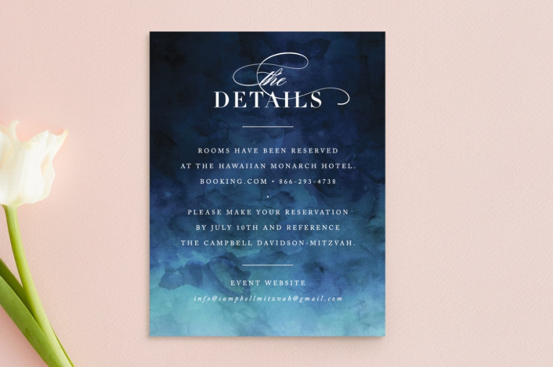 "Indigo Sea" - Mitzvah Direction Cards in Ocean by Kelly Schmidt - Front
