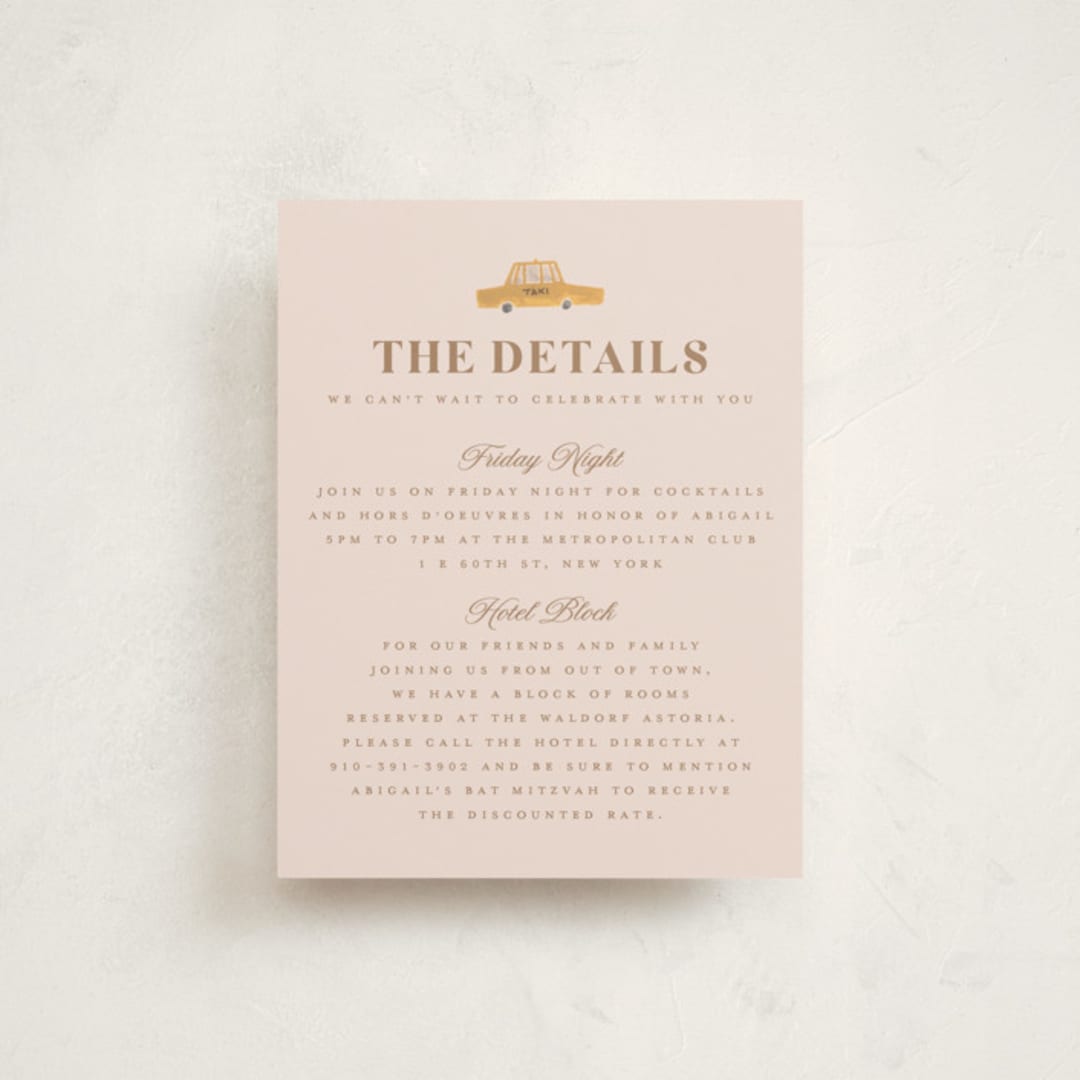 "Painted NYC" - Mitzvah Direction Cards in Petal by Teju Reval - Front