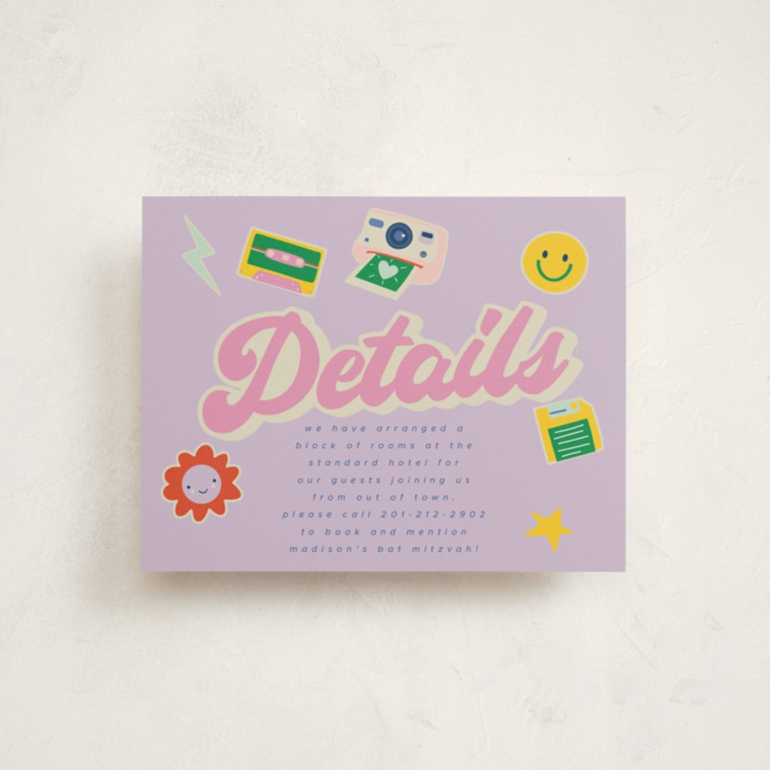 "Retro16" - Mitzvah Direction Cards in Groovy Blues by Vera Lim - Front