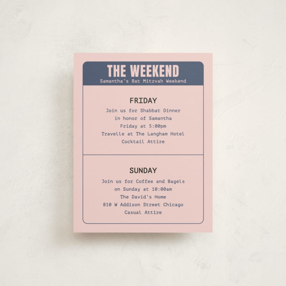 "Cinema Celebration" - Mitzvah Direction Cards in Rose by Diane Pearse - Front