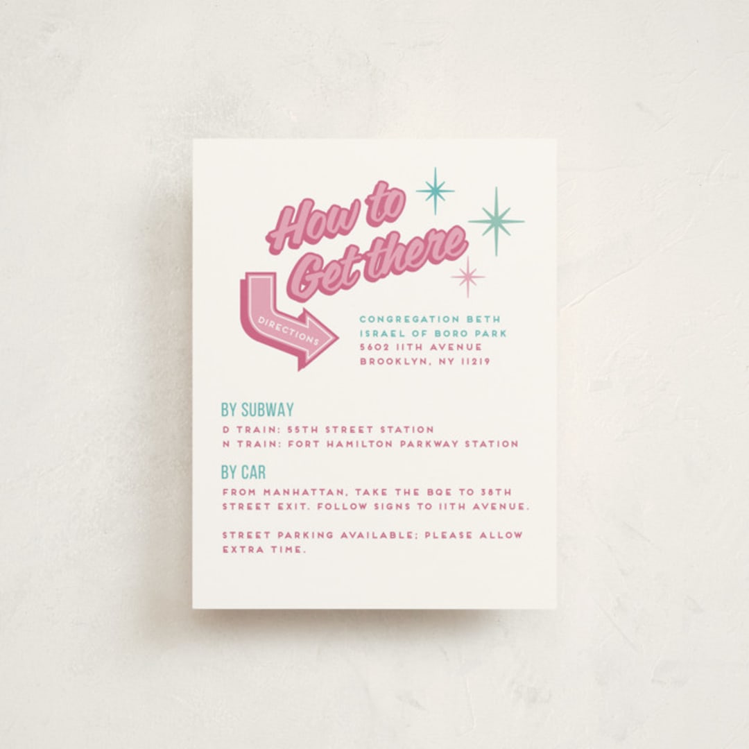 "Las Vegas" - Mitzvah Direction Cards in Cotton Candy by Claudia Orengo - Front