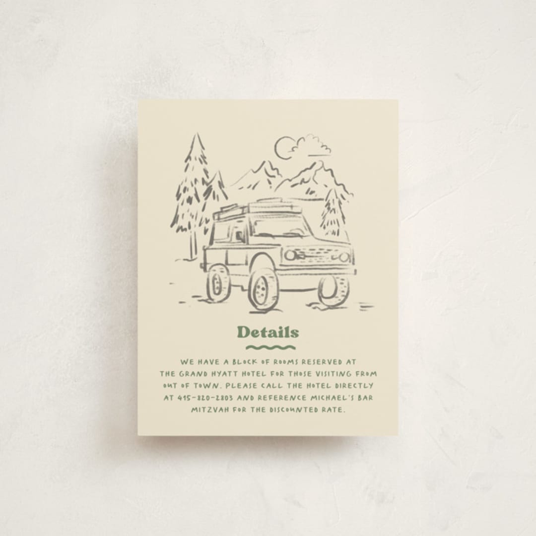 "Camp Mitzvah" - Mitzvah Direction Cards in Sage by Creo Study - Front