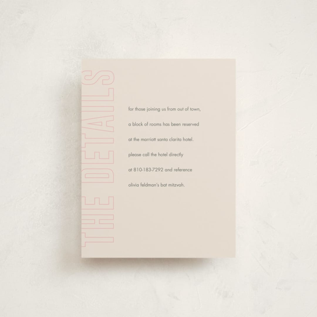 "Bold Name" - Mitzvah Direction Cards in Peony by Ilene Guy - Front