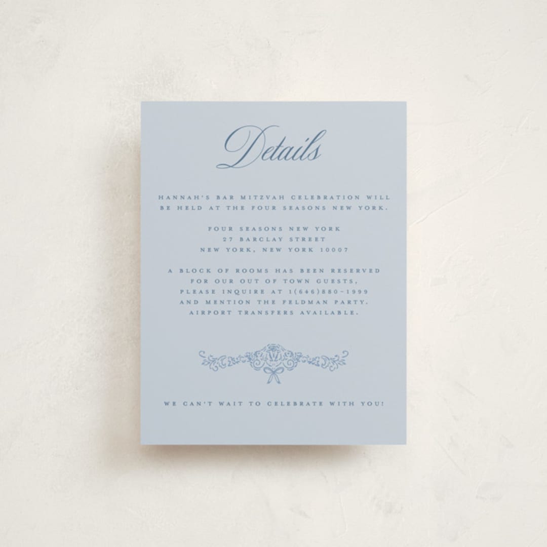"Regency" - Mitzvah Direction Cards in Provincial by Jenna Holcomb - Front