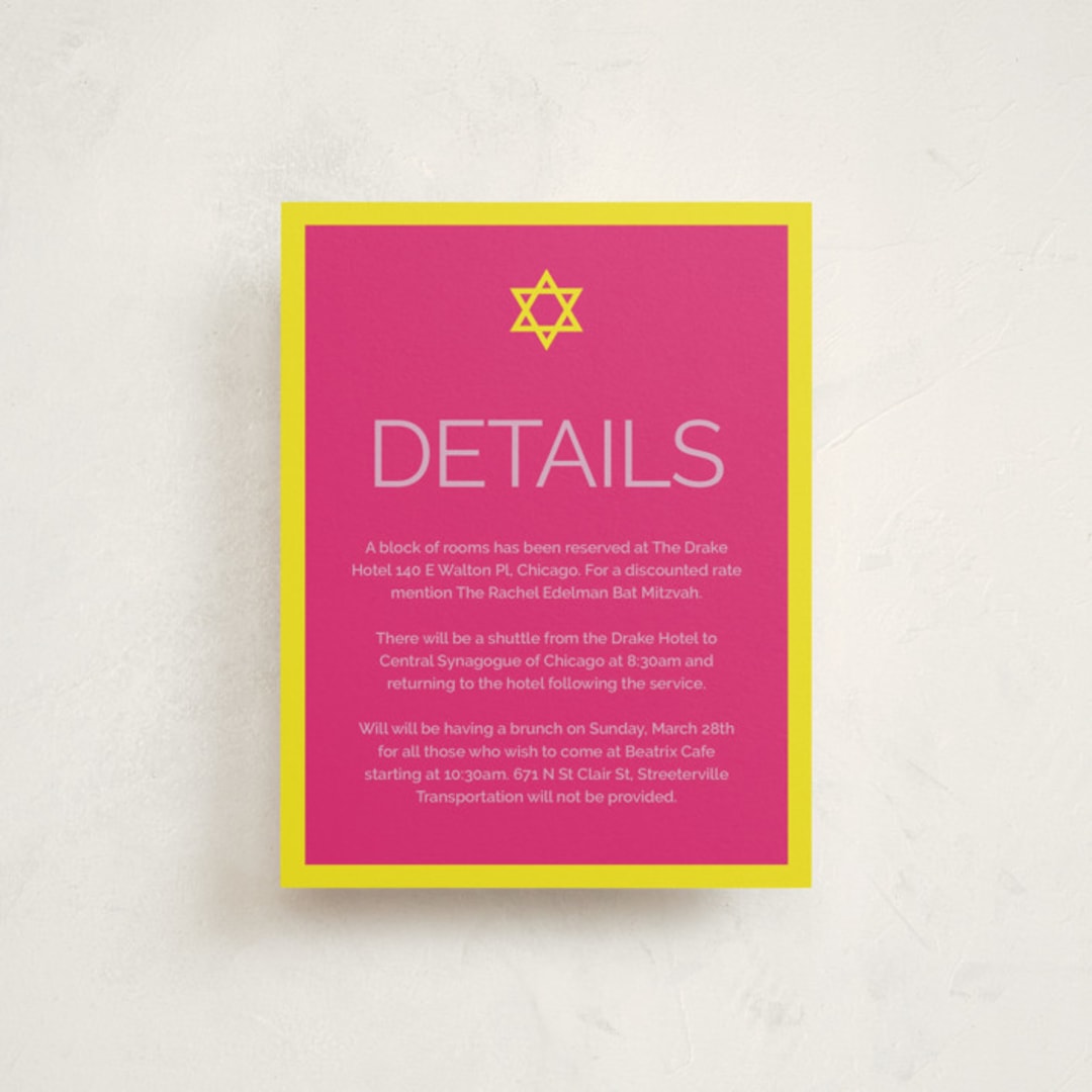 "Pop up" - Mitzvah Direction Cards in Candy-Glow by Inkblot Design - Front