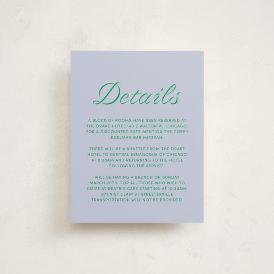 "Torah Tribute" - Mitzvah Direction Cards in Verdant by Inkblot Design - Front