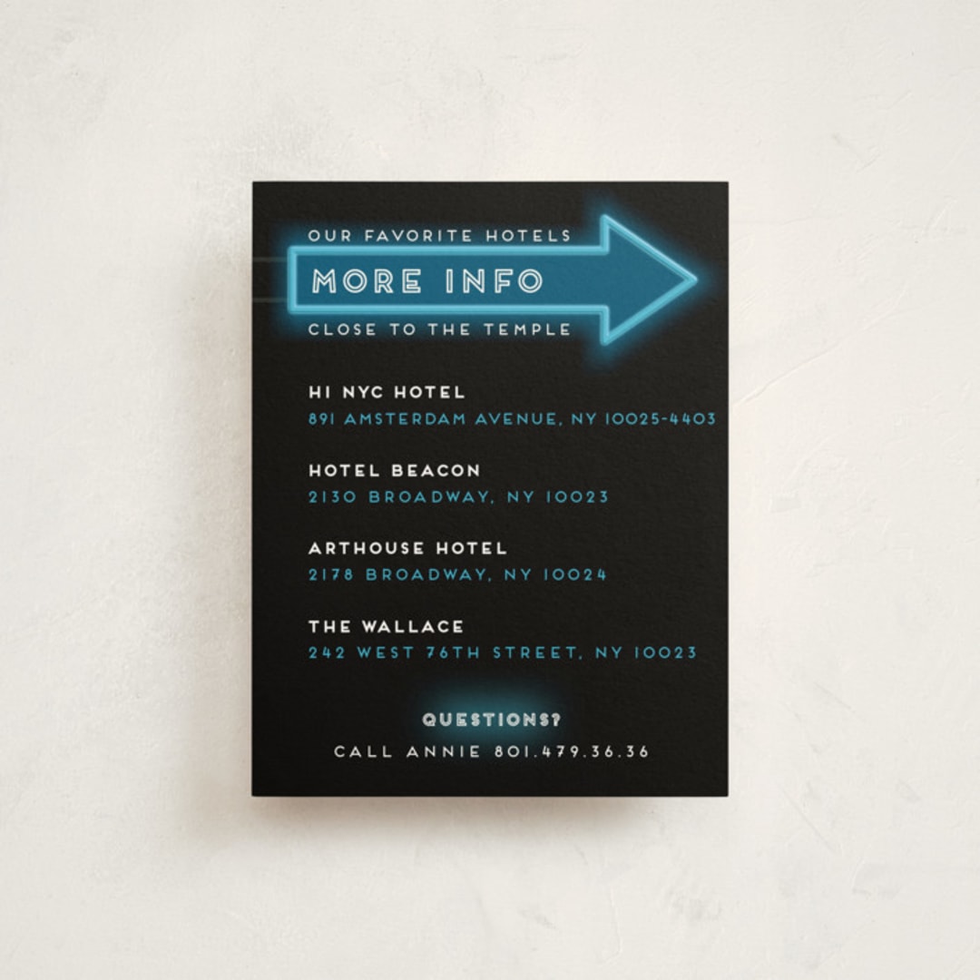"Neon Glow - B’nai / Bat / Bar Mitzvah Invitation" - Mitzvah Direction Cards in Lagoon by Anne Retter - SchoepfergeistArt - Front
