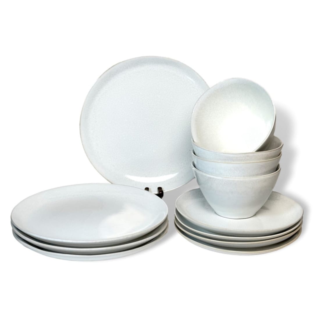 "Lily Valley Dinnerware 12 Piece Set" - Place Settings in white by Carmel Ceramica