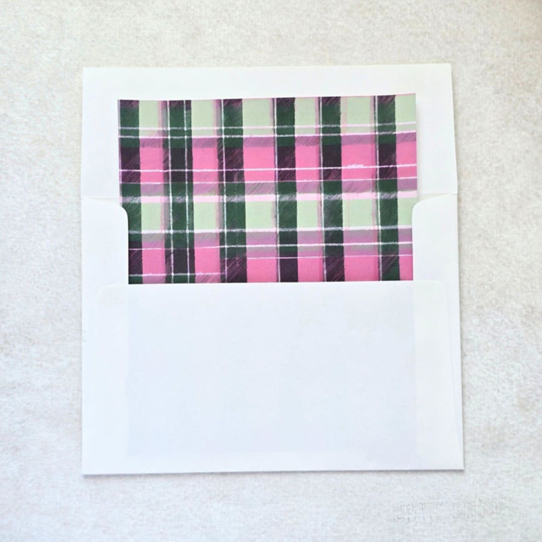 "Pink Plaid- A7 Square Flap Envelope Liners - Set of 10" - Envelope Liners in pink by Inkspiringletters