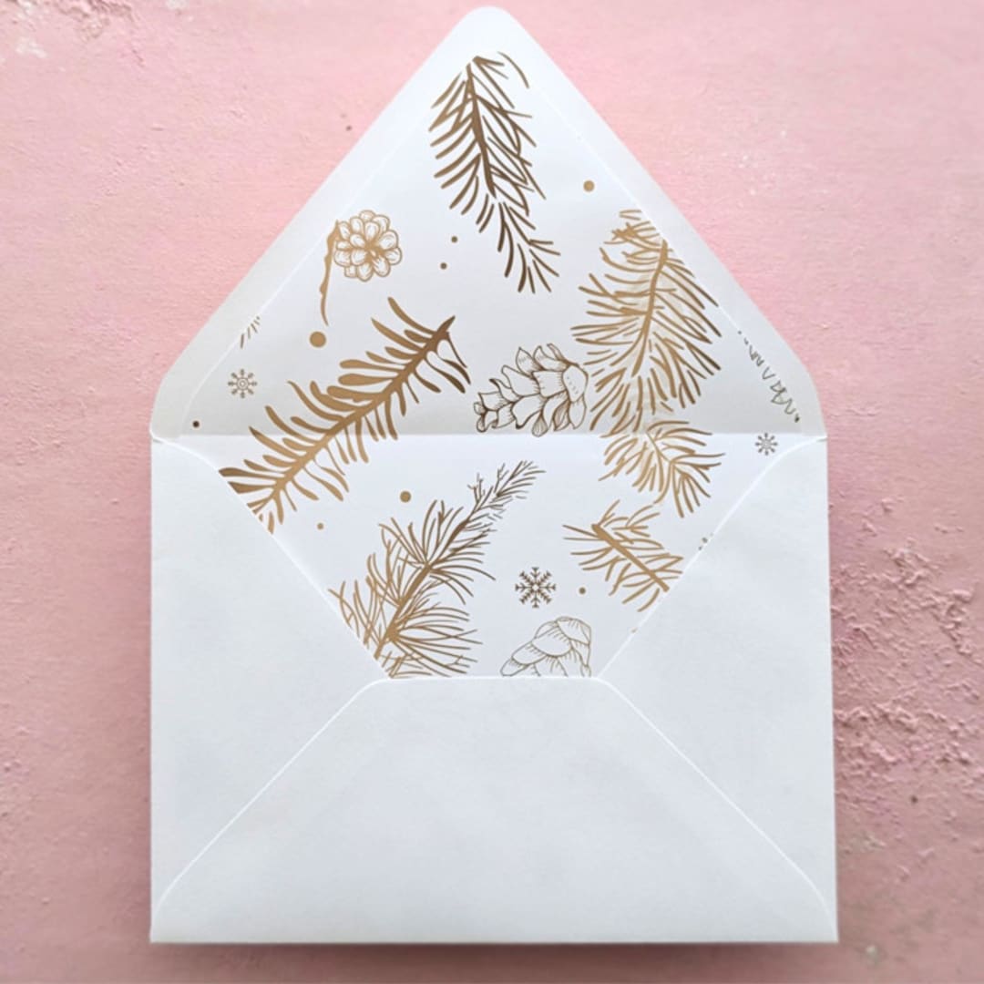 Faux Gold Wintery Greenery Envelope Liners - Set of 10