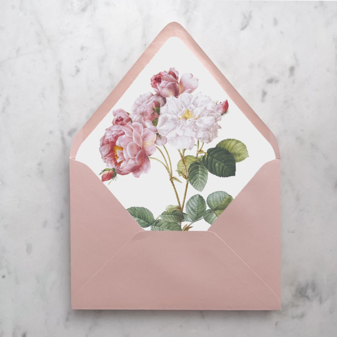 "A7 Envelope Liners Pink Fluffy Roses (set of 10)" - Envelope Liners in pink by Design by Laney