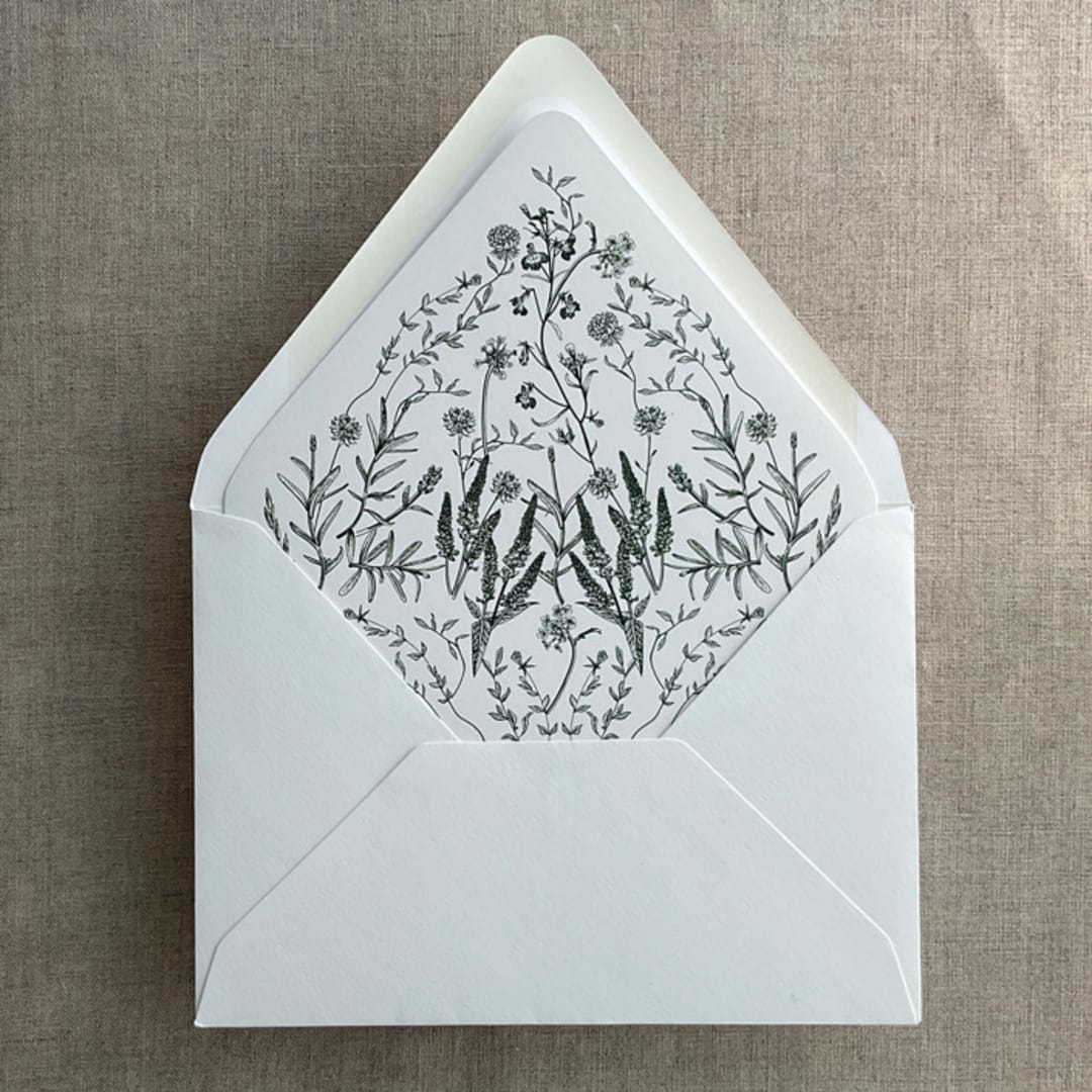 "Forest green English botanical garden floral printed liner for A7 euro flap envelope | pack of 10" - Envelope Liners in green by Ivory Invitations