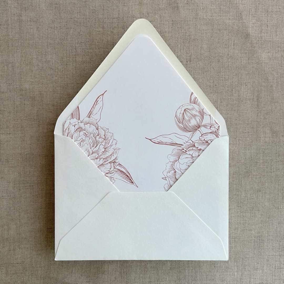 "Old rose grand peony vintage floral envelope liner for A7 euro flap envelope | pack of 10" - Envelope Liners in pink by Ivory Invitations