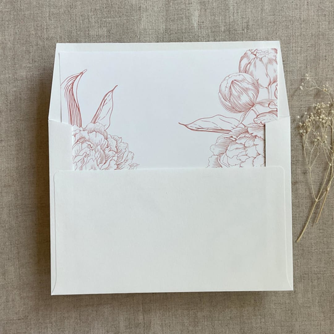 "Old rose grand peony floral envelope liner for A7 square flap envelope | pack of 10" - Envelope Liners in pink by Ivory Invitations