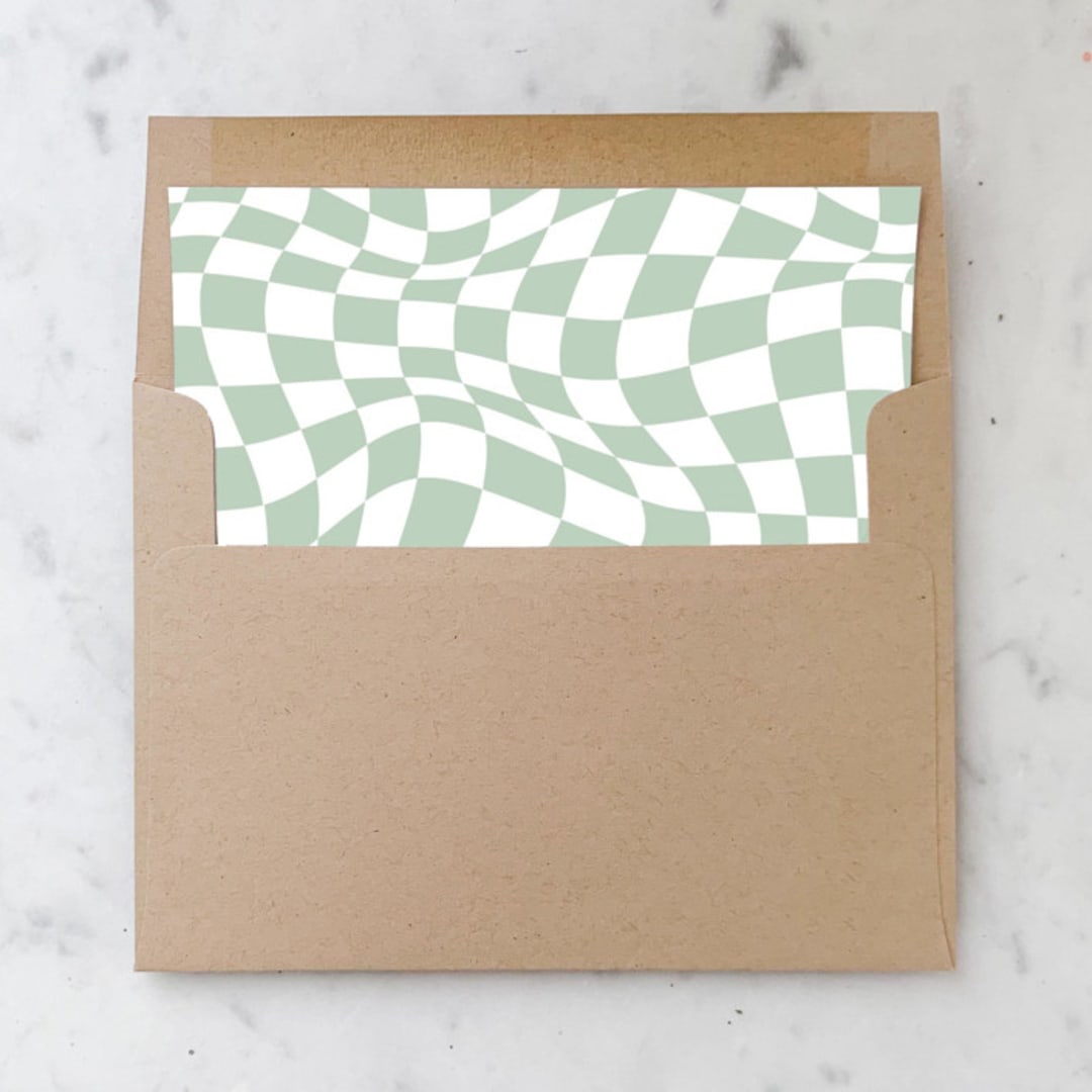 "A7 Envelope Liners Sage Green Warped Checkerboard Square Flap (set of 10)" - Envelope Liners in green by Design by Laney