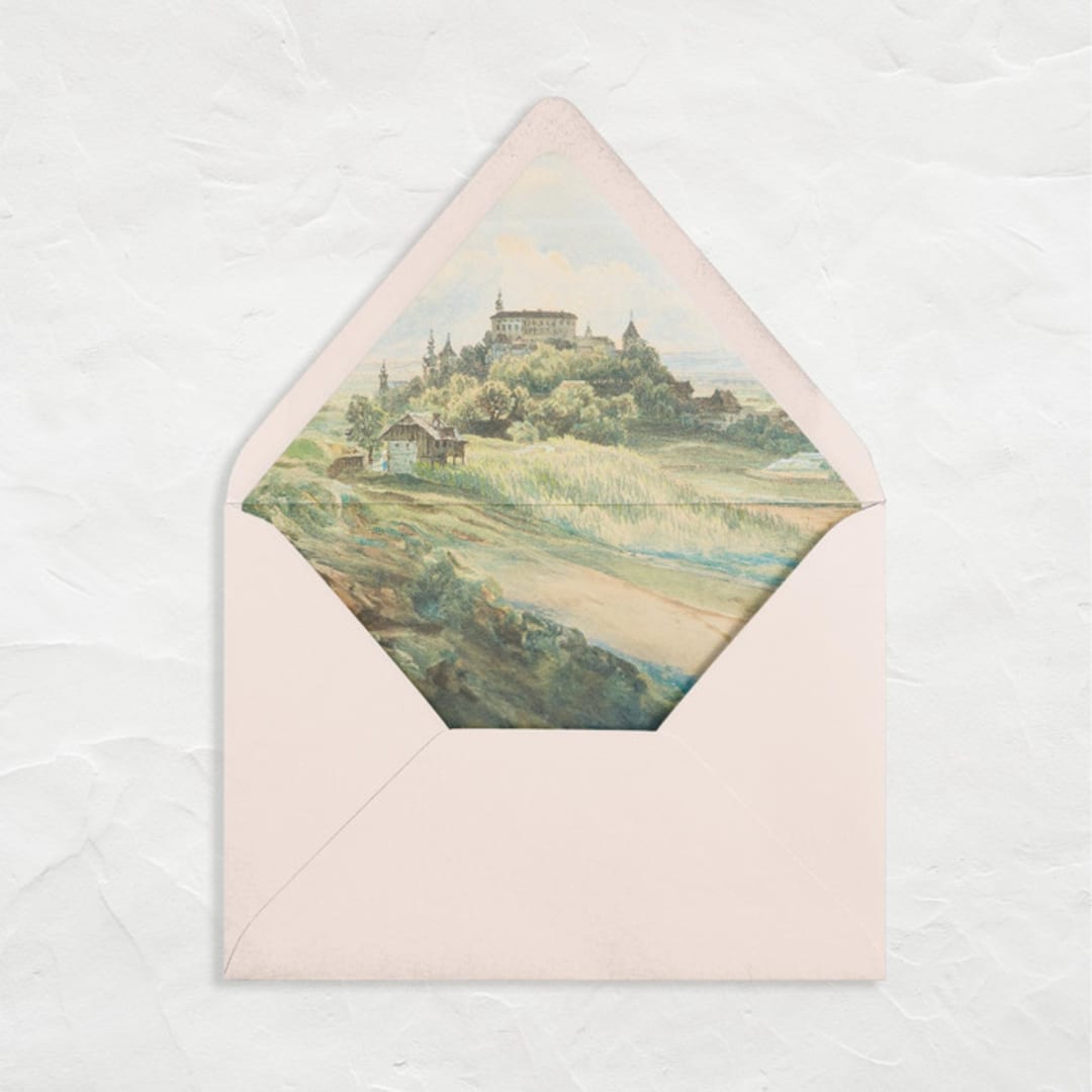 "A7 Fine Art Envelope Liners // Castle on a Hill (Set of 25)" - Envelope Liners in green by Clover and Lamb