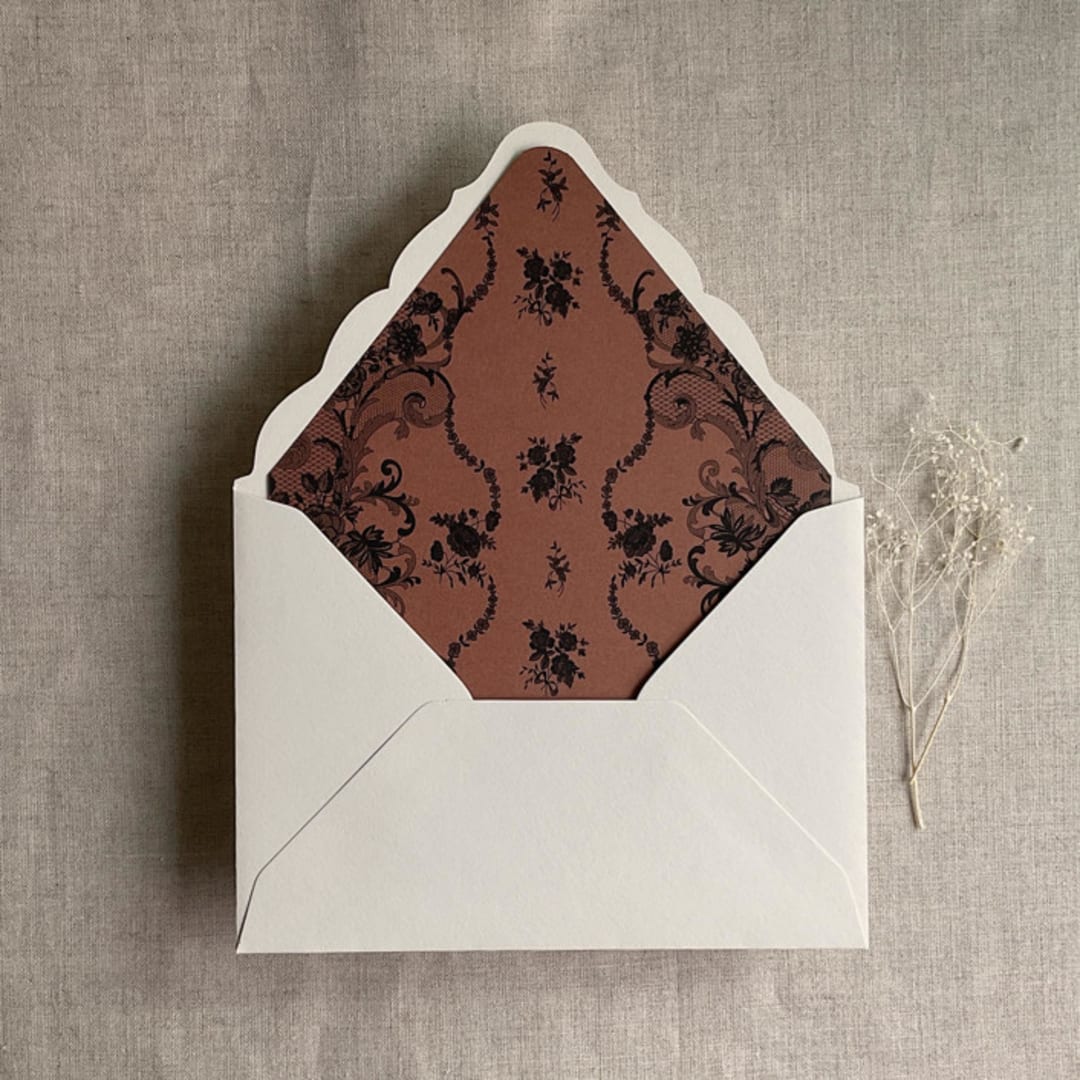 "Versailles Nocturne Rust envelope liner for A7 euro flap envelope | pack of 10" - Envelope Liners in copper by Ivory Invitations