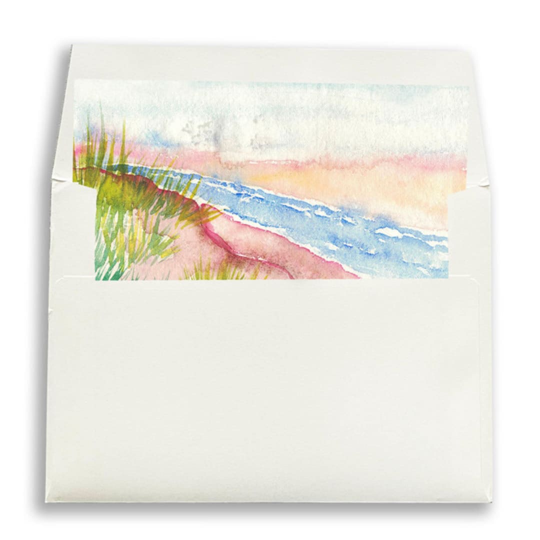 "Beach Watercolor Square Envelope Liner | Set of 10 | For 5x7” invitations " - Envelope Liners in multicolor by Cotton and Bow
