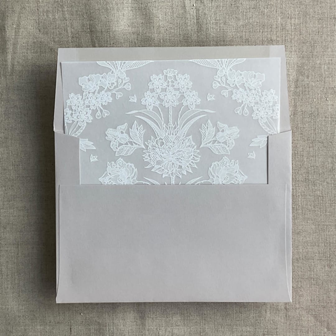 "Venetian lace white ink printed vellum envelope liner for A7 square flap envelope | pack of 10" - Envelope Liners in white by Ivory Invitations