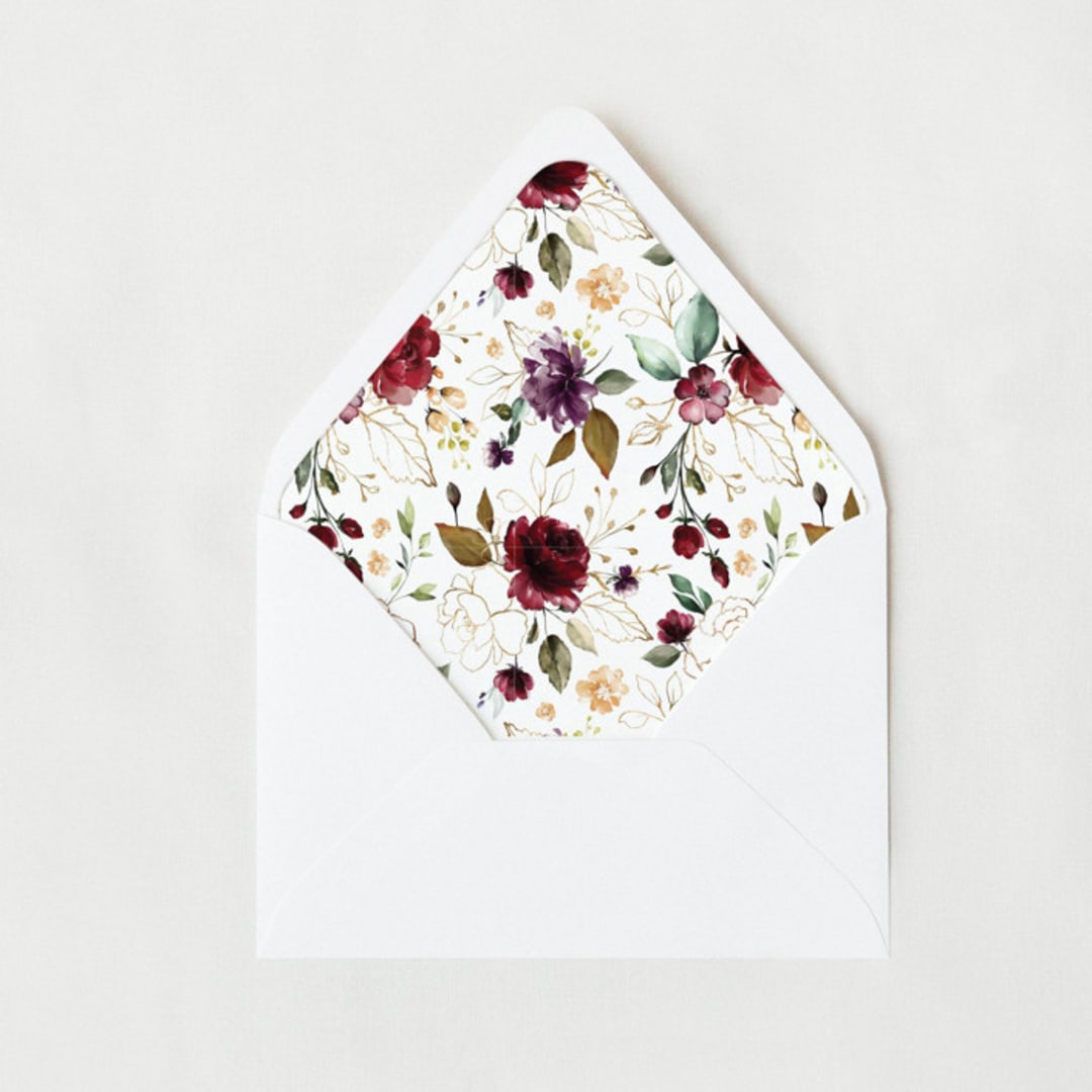 "Burgundy Gold Florals | Set of 25 Euro Envelope Liners" - Envelope Liners in purple by Nikki Turner