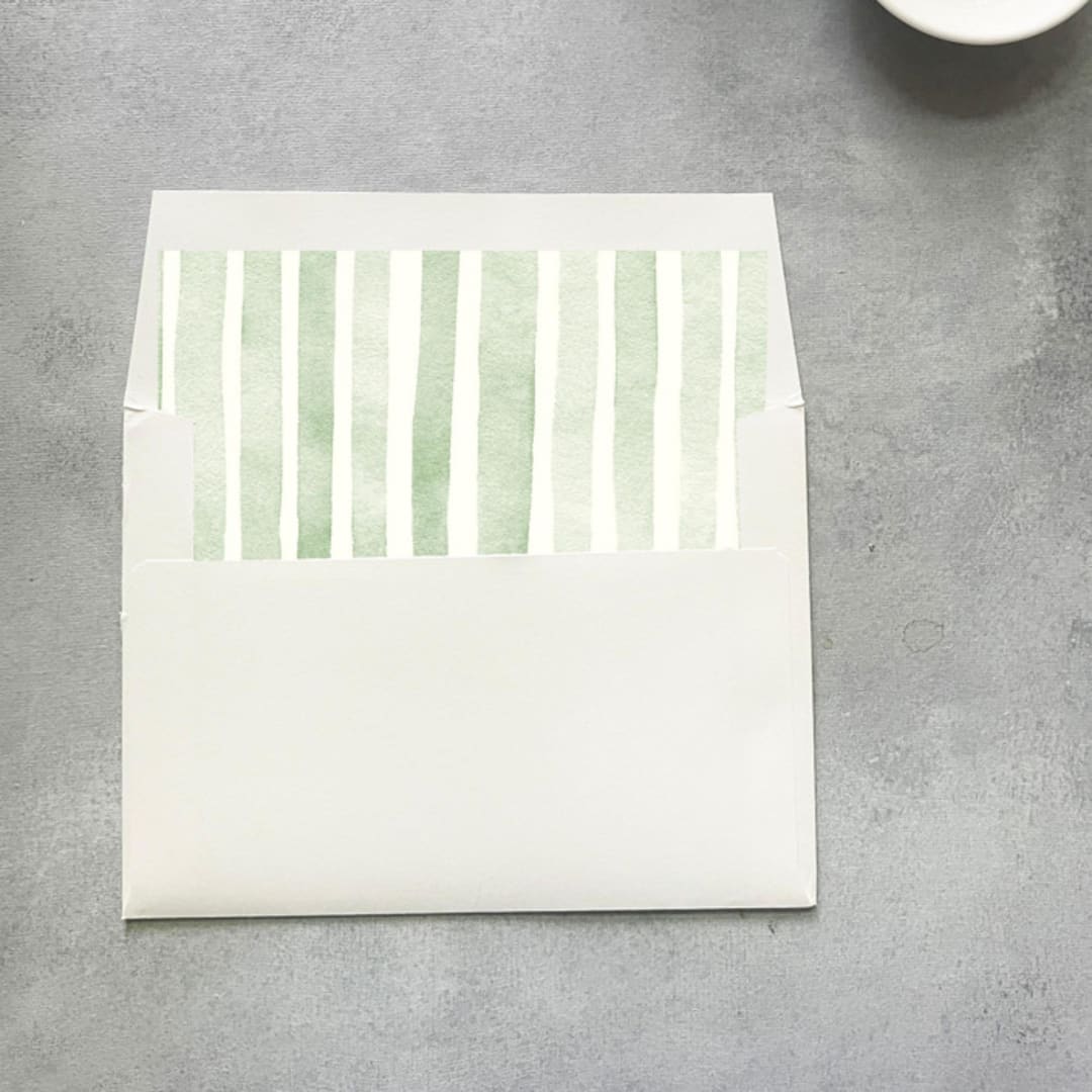 "Green Stripe Watercolor Envelope Liner | Set of 10" - Envelope Liners in green by Cotton and Bow